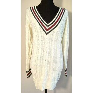 Sweater Dress Cable Knit White Multicolor sz Small Sexy Short